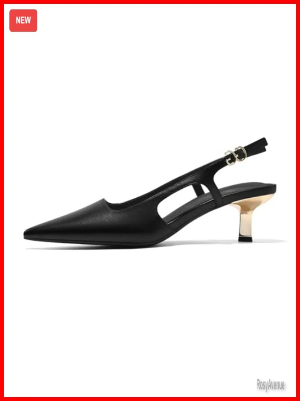 Closed Pointed Toe Kitten Heel Slingback Pumps with Buckle Work Dress Shoes